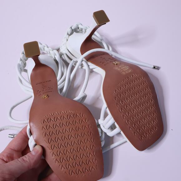 VICENZA Woven Ankle Lace Sandals White Open Square Toe Heel Women's 7 - Picture 5 of 9